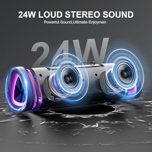 aowoka Bluetooth Speaker, 2025 Portable Wireless Speakers with Led Light, Bluetooth 5.4, 24H Playtime, Enhanced Bass, IPX7 Waterproof, Outdoor Speaker for Travel, Sport, Party, Biking.