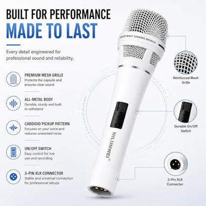 YS-36D Dynamic Microphone - Premium Vocal Microphone, cardioid directional wired microphone, with 14 foot XLR to 1/4 inch audio cable, desktop tripod, extension rod, microphone storage bag (White) - color: White
