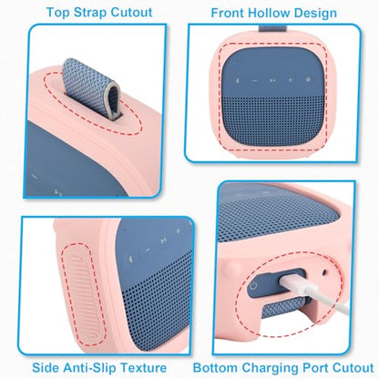 Silicone Case for Bose SoundLink Micro 2nd Gen Speaker, Shockproof Travel Protective Sleeve Soft Skin Cover with Shoulder Strap (Case Only) (Pink) - color: Pink