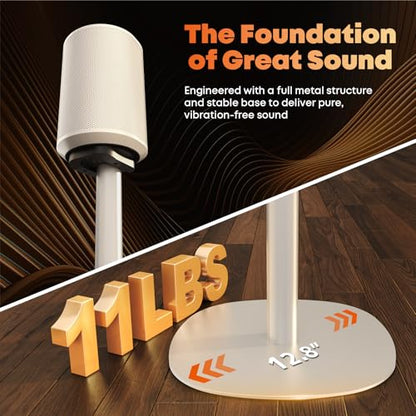 Speaker Stands for Sonos Era 100, 100 SL & Era 300 - Hidden Cable, Set of 2 | Easy to Assemble, Sturdiness, 29.1–39'' Height Adjustable, Two Base Mounting Design, Max holds 11lbs(per one), White - color: White, size: 2 Pack