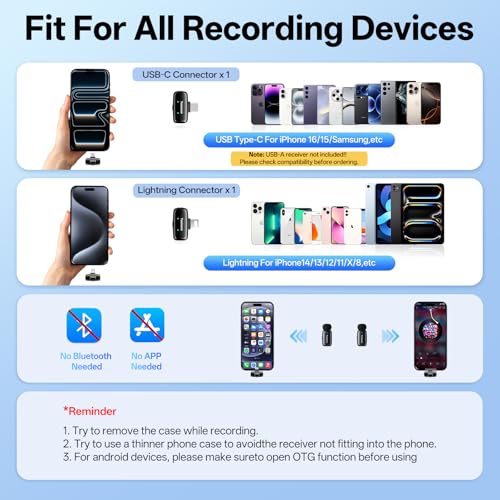 Mini Wireless Lavalier Microphone for iPhone ipad Android - color: Mic Mini (2TX+1 C RX+1 Lightning RX+Charging Case)