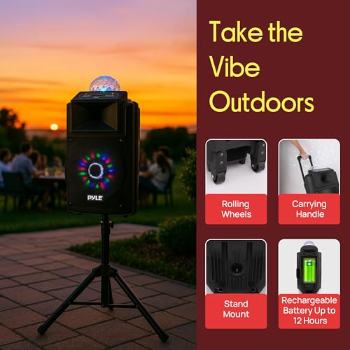 Wireless Portable PA Speaker System - 700 W Battery Powered Rechargeable Sound Speaker and Microphone Set with Bluetooth MP3 USB Micro SD FM Radio AUX 1/4" DJ Lights - for PA/Party - Pyle PSUFM1280B - color: Black