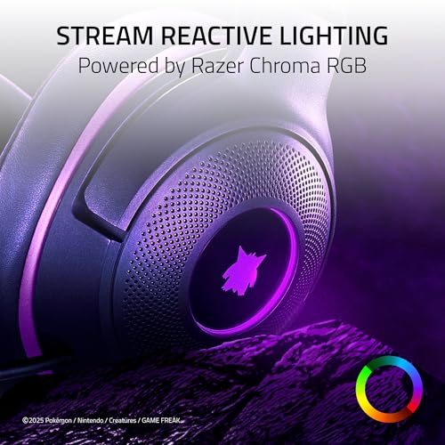 Razer Kraken Kitty V2 USB Wired Headset: Gengar Spikes - Stream Reactive Lighting - HyperClear Cardioid Mic - 40 mm Drivers - 7.1 Surround Sound - Comfortable Ear Cushions - Pokemon Gengar Edition - color: Pokemon Gengar Edition