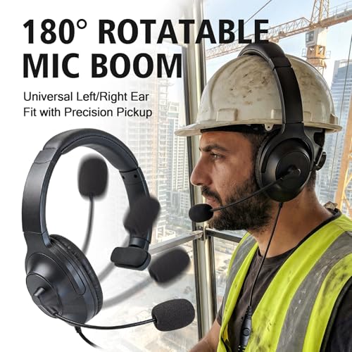 One-side Walkie Talkie Headphones Over The Ear Ptt Headset Boom Microphone Headband Earpiece for Midland 2pin Walkie Talkies (Big Earmuff)