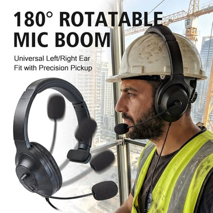 One-side Walkie Talkie Headphones Over The Ear Ptt Headset Boom Microphone Headband Earpiece for Midland 2pin Walkie Talkies (Big Earmuff)