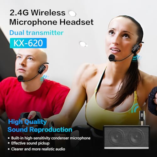 EBJ 2.4G Wireless Headset Mic and Handheld Mic 2 in 1, 30m Stable Transmission, Dual Type-c USB Charging, Compatible with Speakers, Voice Amplifier, PA System (KX-620-2)
