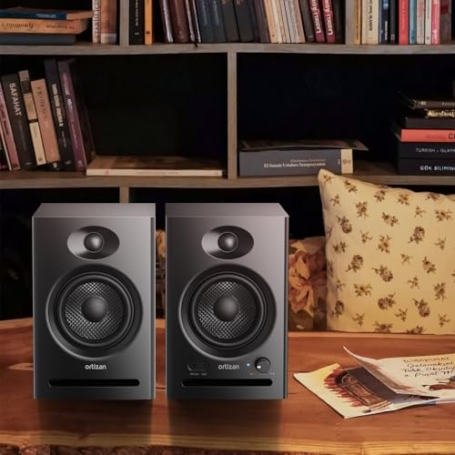 Ortizan C7 Powered Studio Monitors Pair with Bluetooth 5.3, Black | FOR HOME STUDIOS – Compact active monitors for music production, content creation, gaming and desktop audio.