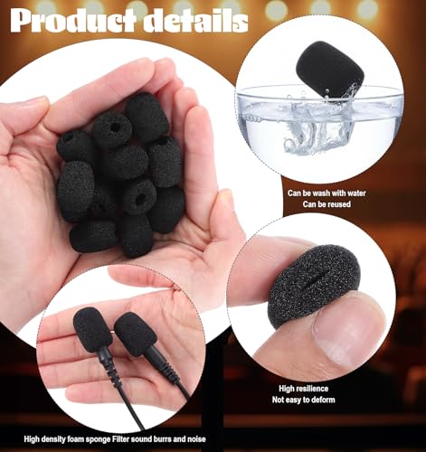 12 Pack Microphone Windscreen, Headset Mic Foam Cover High-density Sponge Microphones Foams Windscreen Pop Filter Replacement for Headset Microphones (Black)