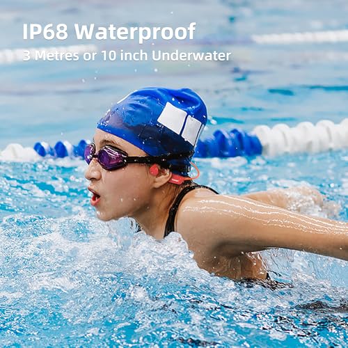 Swimming Headphones Bone Conduction Open Ear Swim with Your Stream APP | IPX8 Waterproof, Bluetooth 5.4, FM Radio, No Need to Download Music, Support Spotify, Waterproof Mic, Open-Ear Design - color: Red