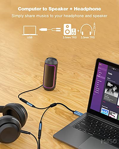 MillSO USB to Dual 3.5mm Audio Jack Adapter, Sapphire Blue TRRS External Stereo Sound Card Headphone Stereo Jack Splitter for Two Headphones, Speakers to a PC, Laptop, Desktop, PS4, PS5-1 Feet - color: USB to 2 x 3.5mm TRRS Audio Splitter