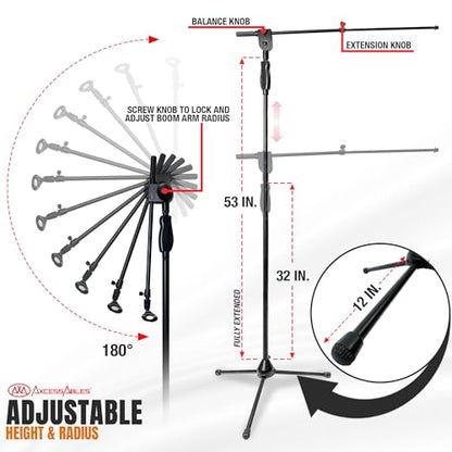 AxcessAbles One-Handed Quick Release Microphone Stand. 74" Height Clutch Adjustment Tripod Mic Stand with 35" Boom Arm. For Singing, Studio and Instruments (1-Pack) - size: 1-Pack