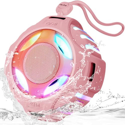 comiso Shower Bluetooth Speaker, IPX7 Waterproof Speaker with LED Light | Portable Speaker with Punchy Bass and Loud HD Sound, Floating, Lanyard, 2000mAh for Travel, Beach, Kayak, Gift for Men, Women - color: Rose Gold