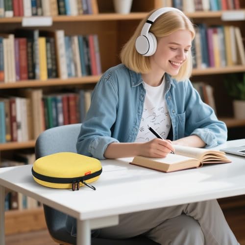 Hard Shell Headphone Case, Vibrant Travel Carrying Pouch Bags | Compatible with JBL, Sony, Bose, Soundcore Headphones, Shockproof EVA, Mesh Pocket, Carabiner - color: Yolk-Yellow