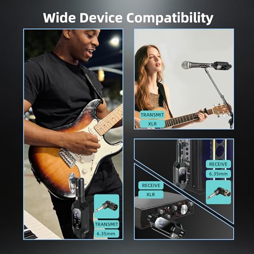 Wireless XLR Transmitter and Receiver, 500ft XLR Wireless Transmitter Receiver with 2x30 Channels, Dynamic Mic Wireless Adapter for PA Mixer, Church, Stage