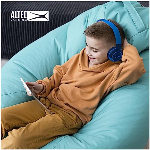 Altec Lansing Kid Safe 2-in-1 Wireless Bluetooth Headphones - Crystal Clear Sound, Safe Volume Limiting, Foldable Design - Enjoy Audio and Protect Your Child's Hearing (Knight Blue) - color: Knight Blue