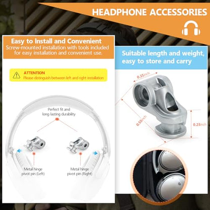 for QC35 Hinge Swivel Replacement for Bose QuietComfort35 QC35/QC35 II/QC45/QC25 Hinge Swivel Hinge Headphones Parts Accessories with Tool (Silver)