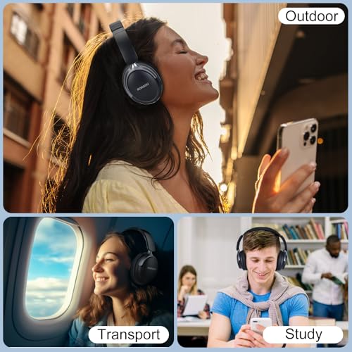 B8 Bluetooth Headphones Over Ear, 6 EQ Music Modes and 50H Playtime Deep Bass Wireless Headphones with Mic, Lightweight Folding HiFi Stereo Headset for iPad/Travel/Tablet/PC/Home Space Black - color: Space Black
