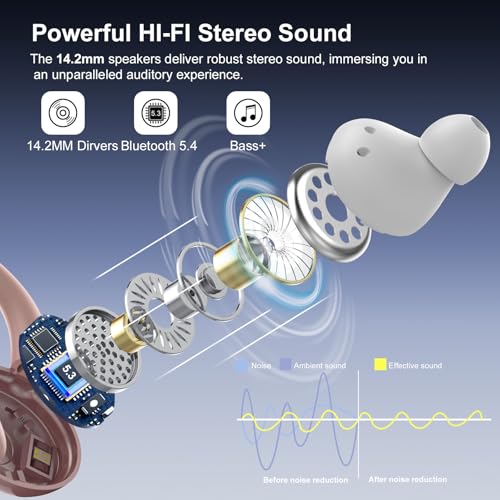 Wireless Earbuds, Bluetooth 5.4 Headphones Sport Over Ear Buds With ENC Mic | ENC Noise Cancelling Mic,48H, Wireless Earphone With Earhooks, Stereo Deep Bass, IP7 Waterproof for Workout Running,Rose Gold - color: Rose Gold