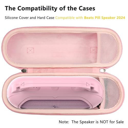 Silicone Cover and Hard Carrying Case for Beats Pill 2024 Bluetooth Speaker | Protective Cover Case for Beats Pill Speaker Accessories, Scratch-Resistant and Drop-Proof Cover (Pink Case) - color: Pink Case