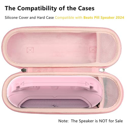 Silicone Cover and Hard Carrying Case for Beats Pill 2024 Bluetooth Speaker | Protective Cover Case for Beats Pill Speaker Accessories, Scratch-Resistant and Drop-Proof Cover (Pink Case) - color: Pink Case