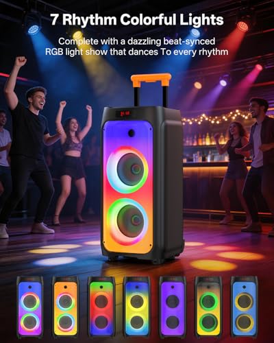 HWWR Karaoke Machine for Adults, Big Party Speaker with 500W Peak Power, Wireless PA System with Dual 8" Subwoofers, Disco Lights & 2 Microphones for Home Party Outdoor, Support USB/AUX/REC/TWS - size: 24 x 11.8 x 11.6 inches
