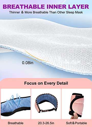 TOPOINT Sleep Mask Headphones Bluetooth 5.2 Wireless, Blackout Eye Mask for Women Men Sleeping Travel Meditation Gifts Cool Gadgets with Speakers Music,Microphone, Noise Canceling Ear Plugs, USB C - color: Pink, style: Ample Velvet