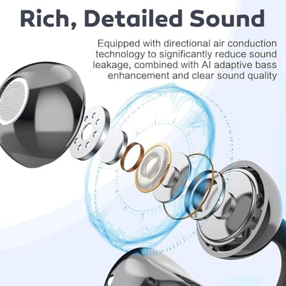 Clip-on Earbuds,Open Ear Wireless Bluetooth 5.4 Earbuds, Lightweiht Open Ear Headphones 30H Long Battery,Sweatproof Air Conduction Earphones for Sport (Black)