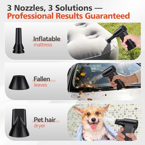 Compressed Air Duster, 130000 RPM High-Speed Electric Air Duster with Brushless Motor, 3 Magnetic Nozzles, 4 Speeds, LED Light & 5000mAh Rechargeable Battery for PC Keyboard Car Cleaning