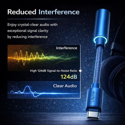 Meizu Lifeme HIFI3 USB C to 3.5mm DAC Adapter, CX31993 HiFi Headphone Dongle, 32bit/384kHz High-Resolution Audio,HiFi Amplifier for iPhone 15/16/17 Series, iPad Pro, Android Phones, Tablets, Laptops