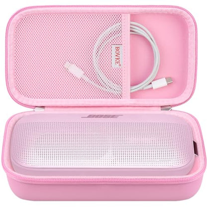 BOVKE Hard Travel Speaker Case for Bose New SoundLink Flex Speaker (2nd Gen) / Bose SoundLink Flex Bluetooth Portable Speaker, Extra Mesh Pocket for Bose Speaker Charger, Charging Cables, Petal Pink - color: Petal Pink