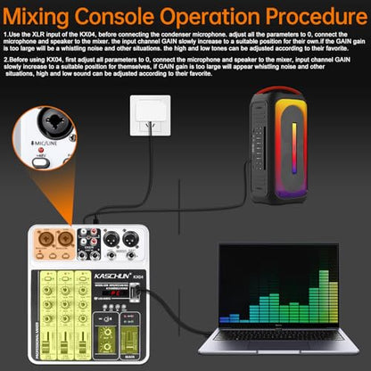 4-Channel DJ Audio Mixer, Bluetooth Sound Board with USB MP3 Input | Compact Mixer Board with 48V Phantom Power, Monitoring, Effects, for Karaoke, Podcast, Live Stream, Home Recording & DJ