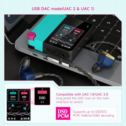 HiBy W4 Bluetooth Headphone Amplifier USB DAC, BT 5.4 & NFC, aptX Lossless LDAC, Dual DAC, DSD512 PCM 768kHz, 2-Inch Touch Screen, CVC Noise Reduction, 3.5mm & 4.4mm Balanced Output - color: Orange