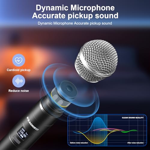 Wireless Microphones System, 4 Channel UHF Wireless Mics,with 4 Handheld Dynamic Microphones,Metal Receiver for Karaoke,Singing,Wedding,Party,Speech,Church - color: Grey
