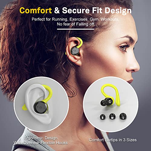 APEKX Wireless Earbuds, IPX7 Waterproof Bluetooth Headphone w/Mic Deep Bass | Secure Sport Ear Buds with Ear Hooks & Charging Case, 40H Playtime Stereo Sound for Workout & Running, Green - color: Green
