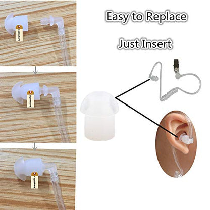 Lsgoodcare 20Pcs Soft White Silicone Mushroom Ear Tips Comfort Replacement Earbuds, Acoustic Tube Ear Piece Covers Compatible with Motorola Kenwood Baofeng HYT Walkie Talkie Surveillance Radio Headset