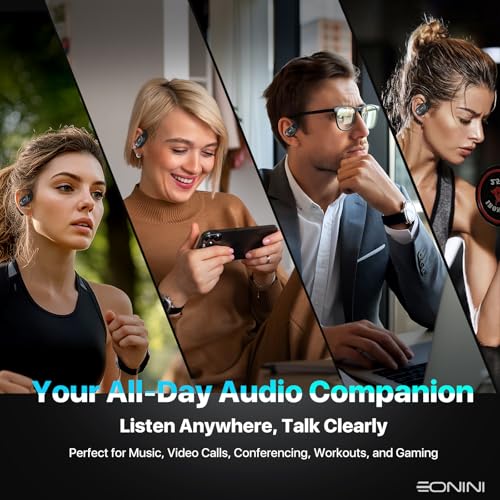 Eonini Open-Ear Earbuds with Earhooks, LED Display Case, Lightweight & Secure Fit, All-Day Comfort, Stay-Aware Design, Clear Calls, 40H Playtime, IPX5 Waterproof Bluetooth 5.3 for Running, Gym - color: Black
