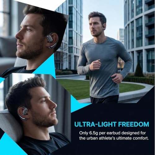 Boytond Ultra Open Ear Earbuds - Ergonomic Clip-On Earbuds, Small Bone Conduction Over-The-Ear Headphones with Waterproof Design, Perfect Running Headphones for Sports and Fitness, Carbon Black