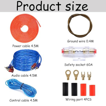 10 Gauge Car Audio Cable Amp Wiring Kit,1500 Watt 2 Channel RCA Stereo Subwoofer Installation Modification Wiring Harness with Fuse for Car Truck Motorcycle Audio Install