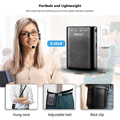 Bietrun Voice Amplifier for Teachers with Bluetooth, Portable Rechargeable Wireless Voice Amplifier with Headset Microphone Portable Megaphone Speaker for Teaching, Coach, Instructor, Tour Guide