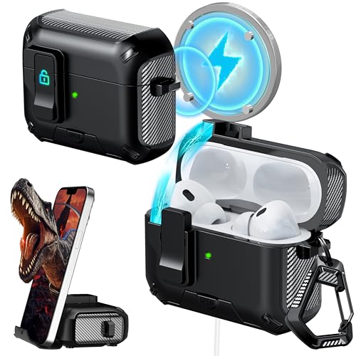 RFUNGUANGO AirPods Pro 2 Case with Lock Phone Stand Magsafe, Black - color: A-THZ-Black, size: AirPods Pro 2 Case