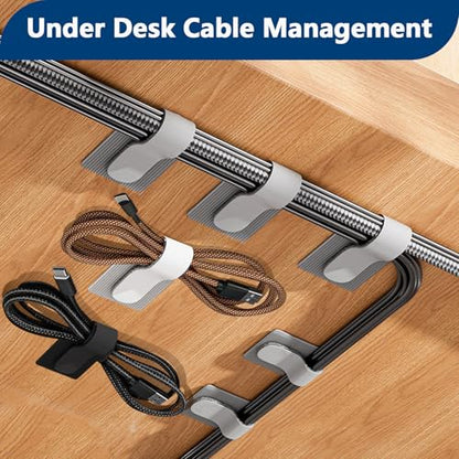 Abnii 50 PCS Hook and Loop Cable Ties, Under Desk Cable Management, Black - color: Black