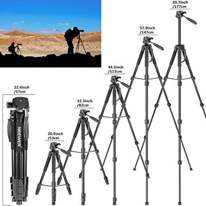 NEEWER Portable Aluminum Alloy Camera 2 in 1 Tripod Monopod Max. 70"/177cm with 3 Way Swivel Pan Head and Carrying Bag for DSLR, DV Video Camcorder (SAB264, Black) - style: SAB264/Black