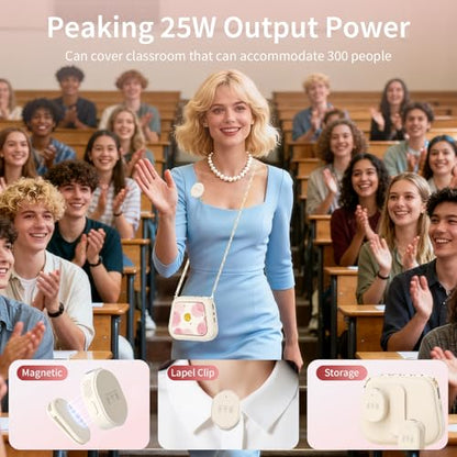 S1 Voice Amplifier Wireless, 25W Portable PA System with Dual Wireless Lavalier Mics, Bluetooth Speaker with Shoulder Strap for Classroom, Training, Tour Guiding & Public Speaking (White) - color: White