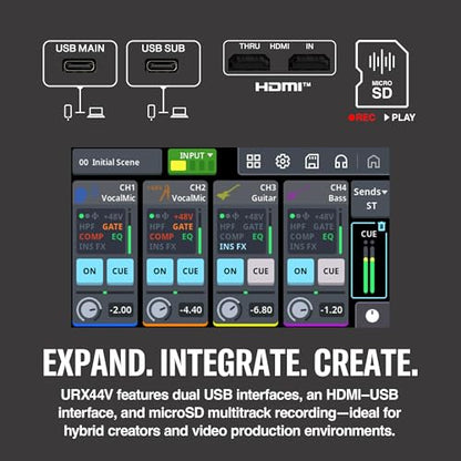 Yamaha URX44V 6-In / 4-Out Dual USB-C Audio/Video Interface With Touchscreen, Includes Cubase Al, WaveLab Cast, Basic FX Suite, and Steinberg Plus Software Bundle, Black URX44V B | Includes Touchscreen, Includes Cubase Al, WaveLab Cast, Basic FX Suite, an