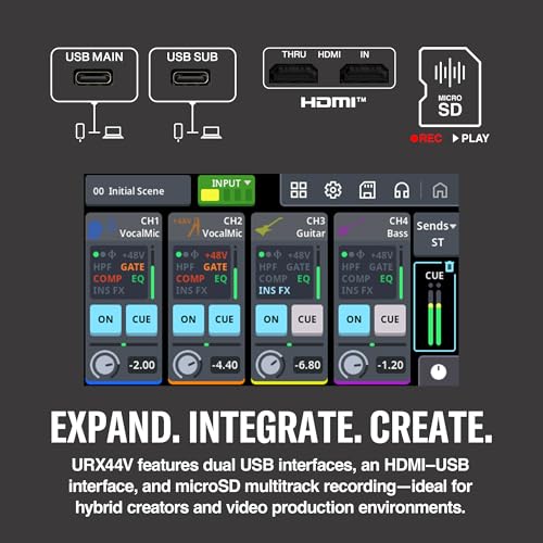Yamaha URX44V 6-In / 4-Out Dual USB-C Audio/Video Interface With Touchscreen, Includes Cubase Al, WaveLab Cast, Basic FX Suite, and Steinberg Plus Software Bundle, White URX44V W | Includes Touchscreen, Includes Cubase Al, WaveLab Cast, Basic FX Suite, an