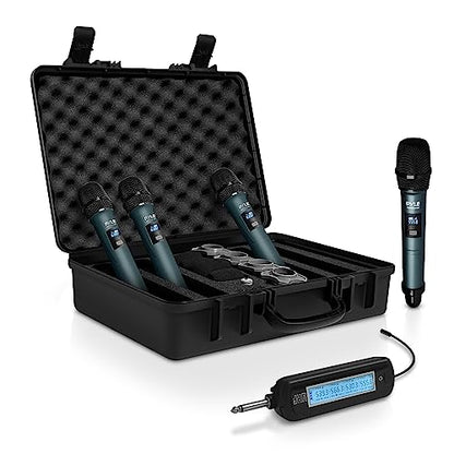 Pyle Portable UHF Band Receiver System, 4 Channel Wireless Microphone System Independent Channel Controls, RF Signal LCD Indicator, Digital Audio Microphone Set with 4 Handheld Microphones - style: 4UHF-GREEN