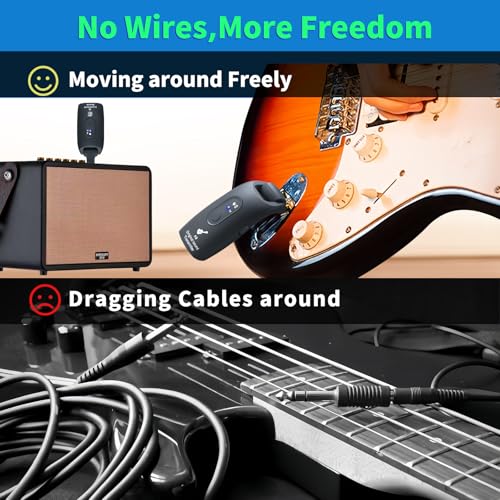 A9 Wireless Guitar System 2.4GHz Wireless Guitar Transmitter and Receiver | Rechargeable,4 Channels, 100FT/30m Range,270° Rotatable Plug,for Electric Guitar Bass (Black(1TX+1RX)) - color: Black