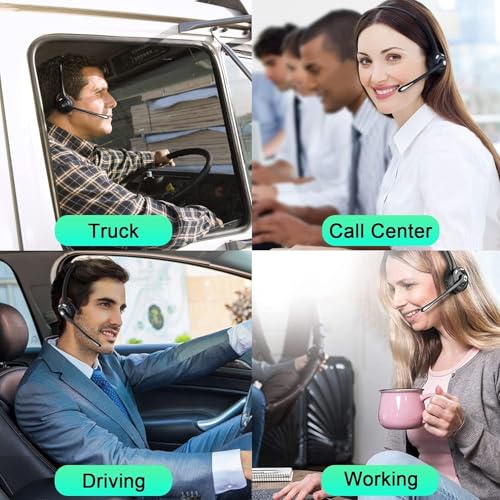 Trucker Bluetooth Headset with Microphone, Wireless Headphone with Microphone, Wireless Cell Phone Headset On Ear Design for Home Office Call Center Skype