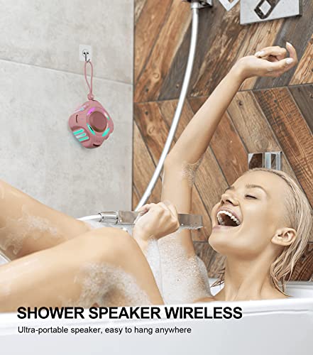 comiso Shower Bluetooth Speaker, IPX7 Waterproof Speaker with LED Light | Portable Speaker with Punchy Bass and Loud HD Sound, Floating, Lanyard, 2000mAh for Travel, Beach, Kayak, Gift for Men, Women - color: Rose Gold