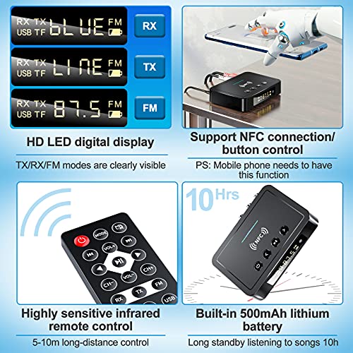 Bluetooth 5.0 Transmitter Receiver Adapter Audio 3 in 1 Bluetooth Audio Adapter 3.5mm AUX RCA Optical USB HiFi Stereo Music, FCC Pass 2A4RO-M6